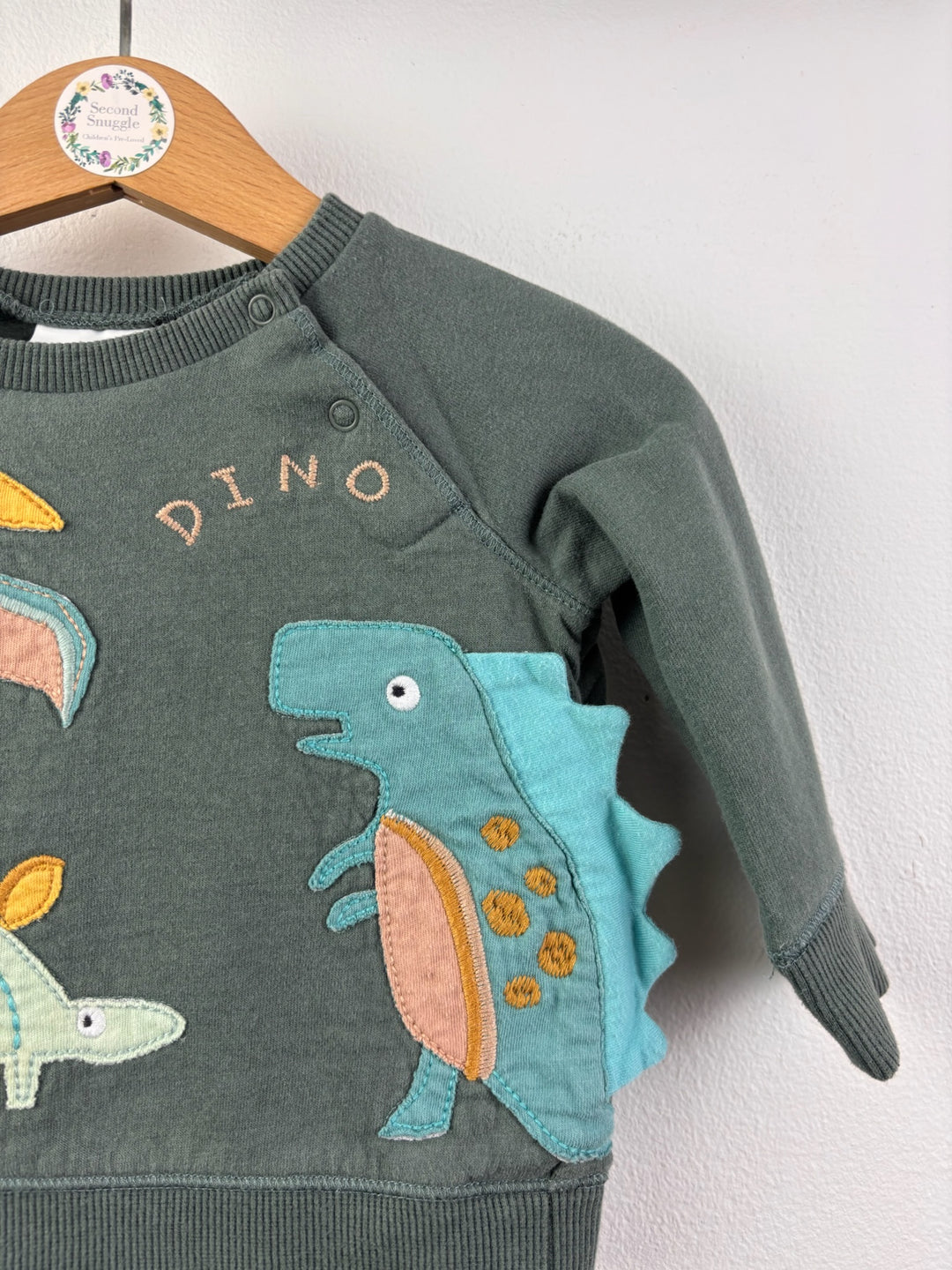 Next Green Dinosaur Appliqué Sweatshirt 3-6 Months-Jumpers-Second Snuggle Preloved