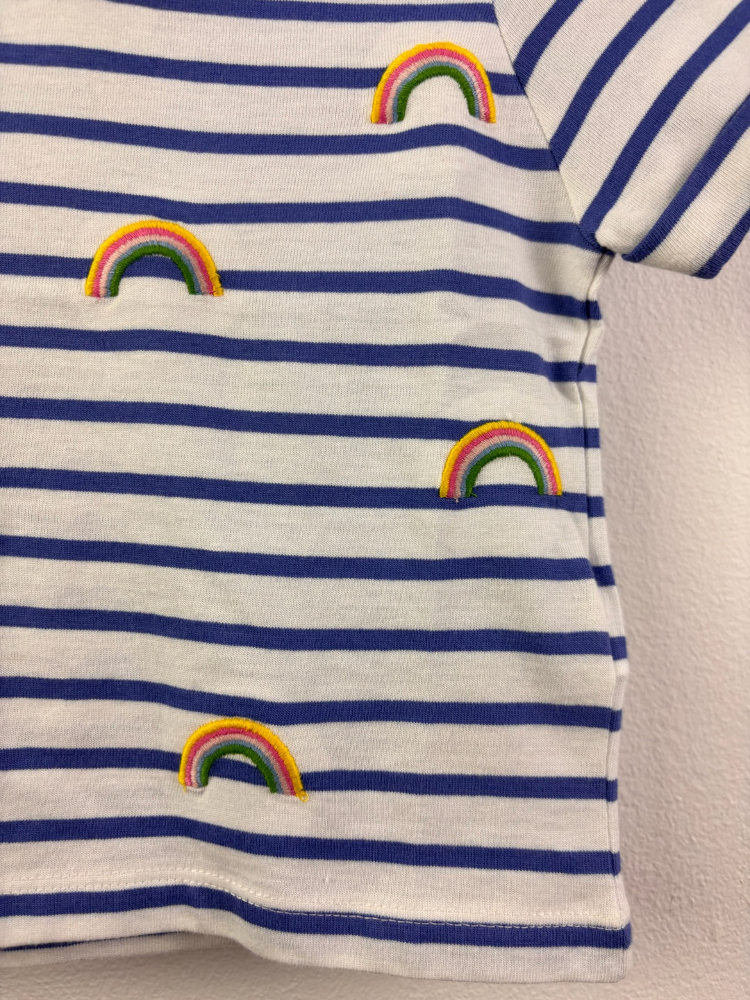 Boden Blue Striped T-Shirt With Embroidered Rainbows 2-3 Years-Tops-Second Snuggle Preloved