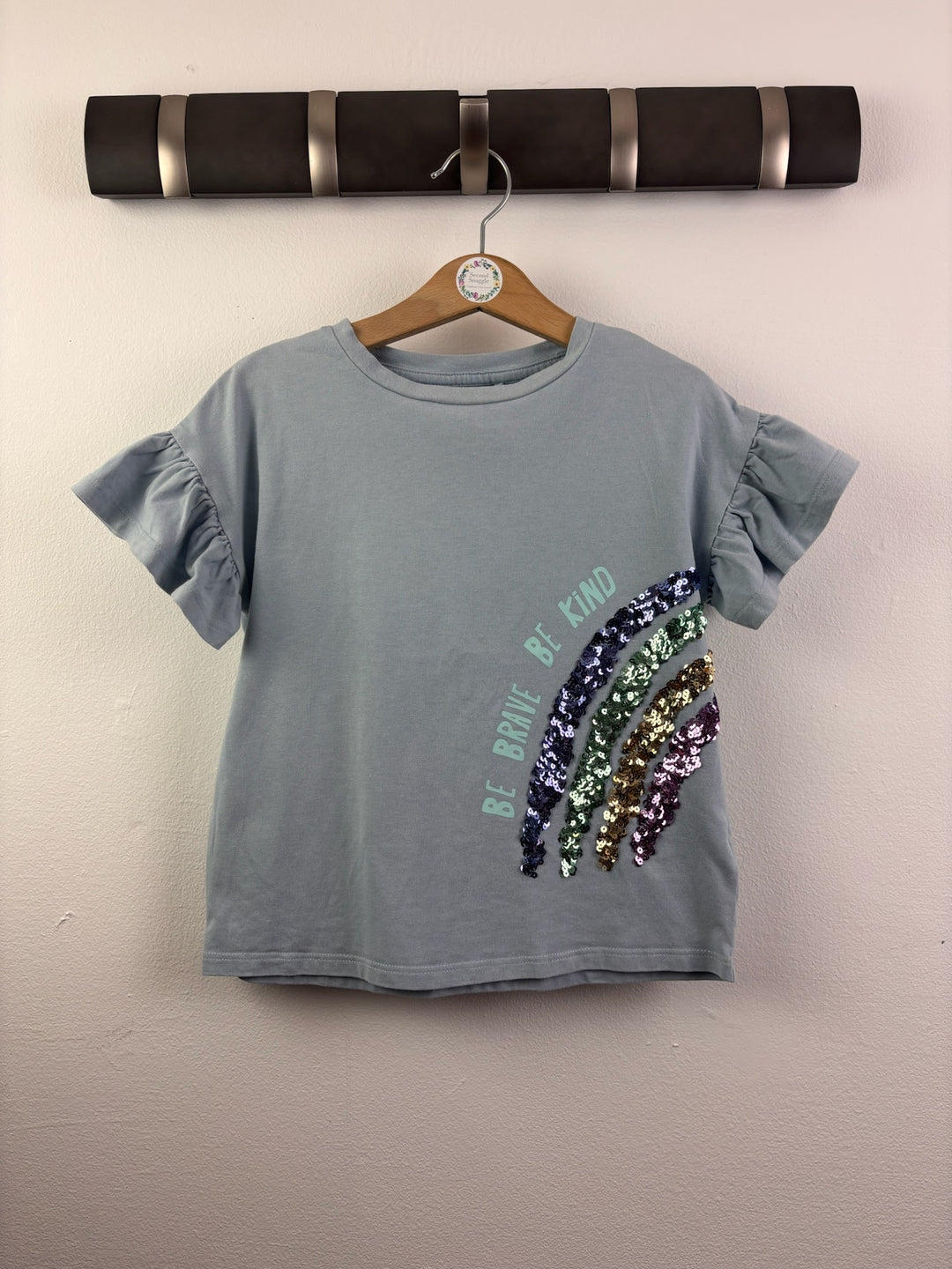 Next Pale Blue Be Brave Be Kind Sequin Rainbow T-Shirt 5 Years-Tops-Second Snuggle Preloved