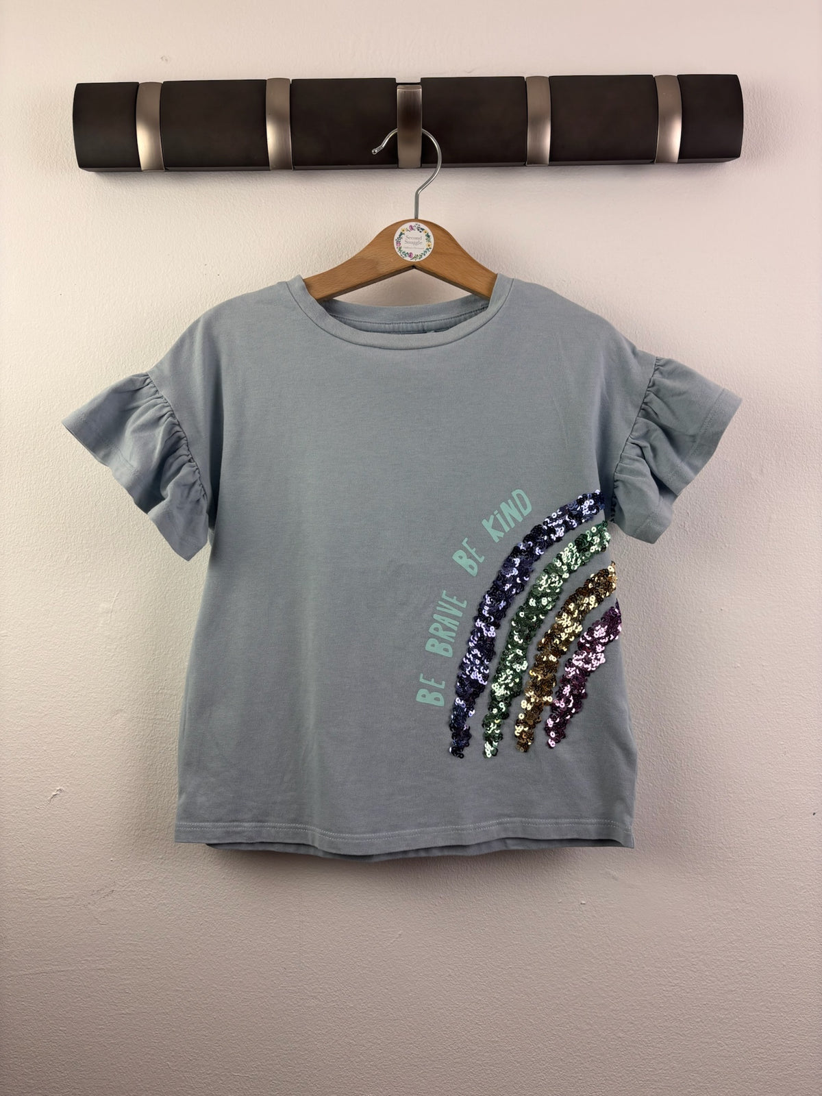 Next Pale Blue Be Brave Be Kind Sequin Rainbow T-Shirt 5 Years-Tops-Second Snuggle Preloved