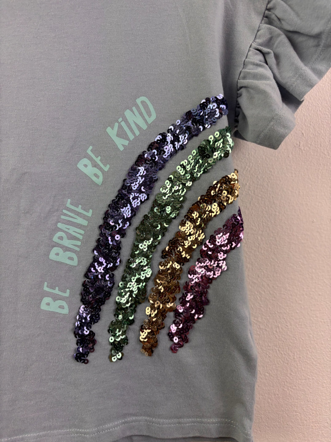 Next Pale Blue Be Brave Be Kind Sequin Rainbow T-Shirt 5 Years-Tops-Second Snuggle Preloved
