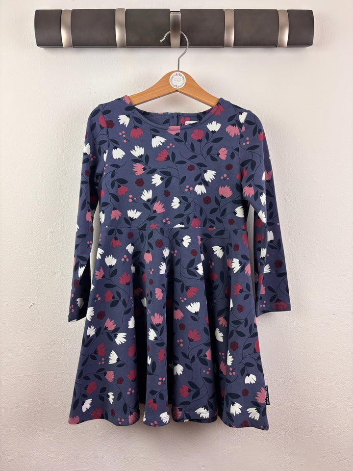 Polarn O. Pyret Slate Blue Floral Long Sleeve Skater Dress 4-5 Years-Dresses-Second Snuggle Preloved
