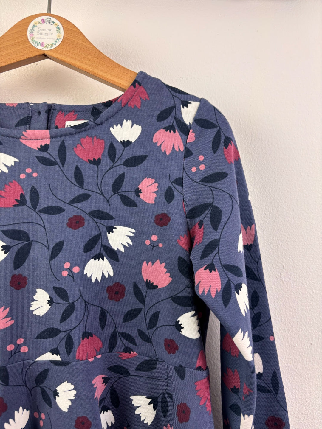 Polarn O. Pyret Slate Blue Floral Long Sleeve Skater Dress 4-5 Years-Dresses-Second Snuggle Preloved