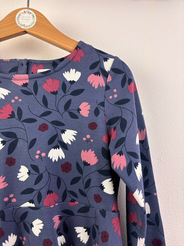 Polarn O. Pyret Slate Blue Floral Long Sleeve Skater Dress 4-5 Years-Dresses-Second Snuggle Preloved