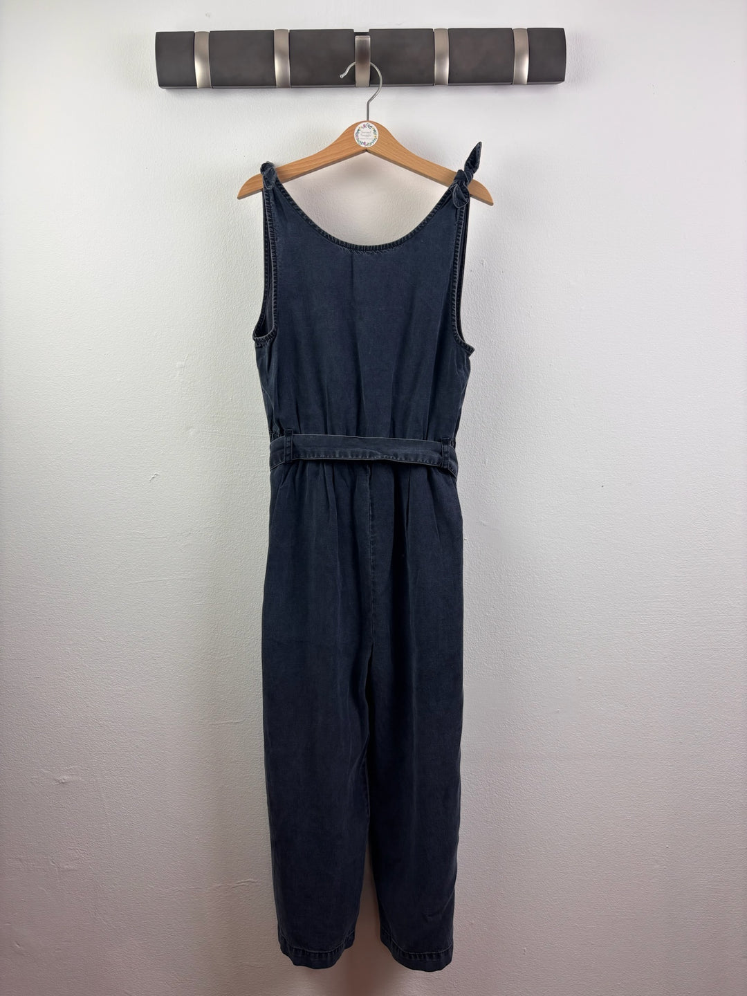 Next Navy Washed Denim Look Jumpsuit With Tie Shoulders 9 Years-Jump Suits-Second Snuggle Preloved