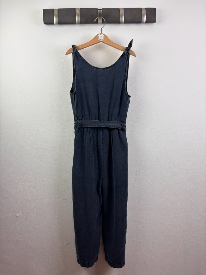 Next Navy Washed Denim Look Jumpsuit With Tie Shoulders 9 Years-Jump Suits-Second Snuggle Preloved