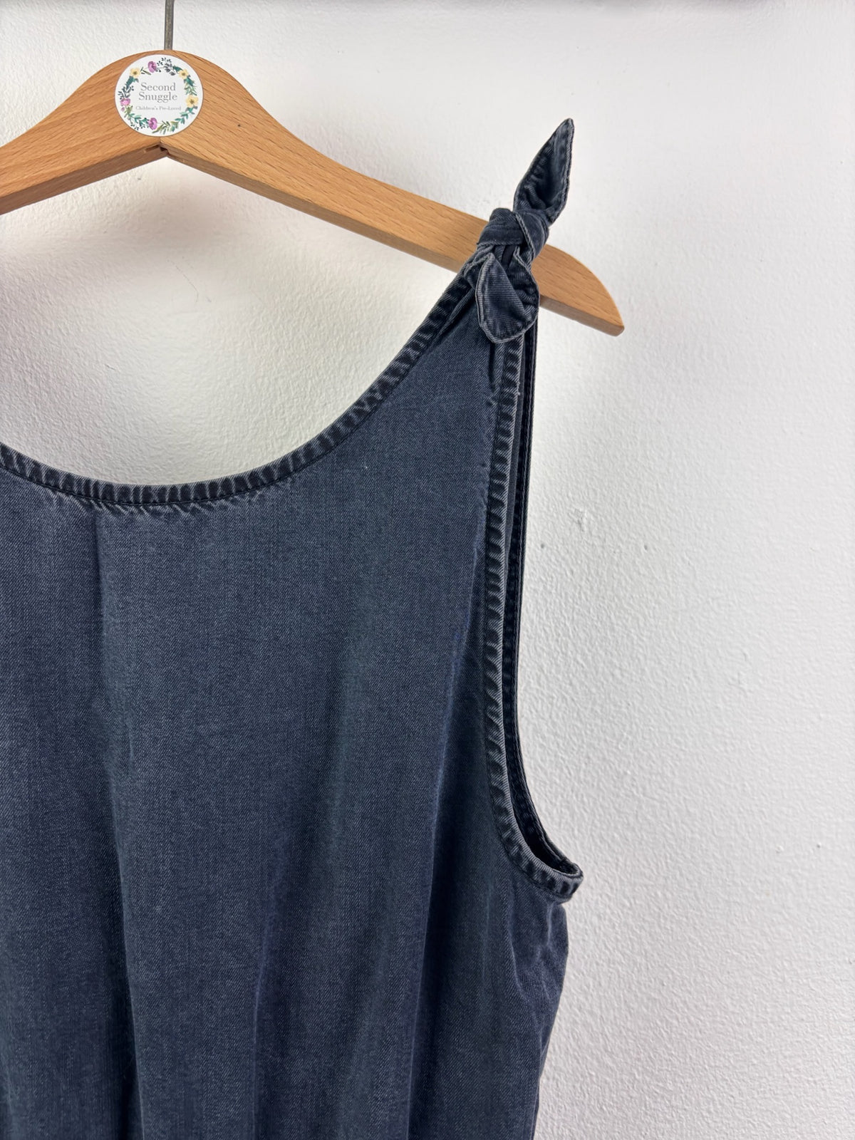 Next Navy Washed Denim Look Jumpsuit With Tie Shoulders 9 Years-Jump Suits-Second Snuggle Preloved