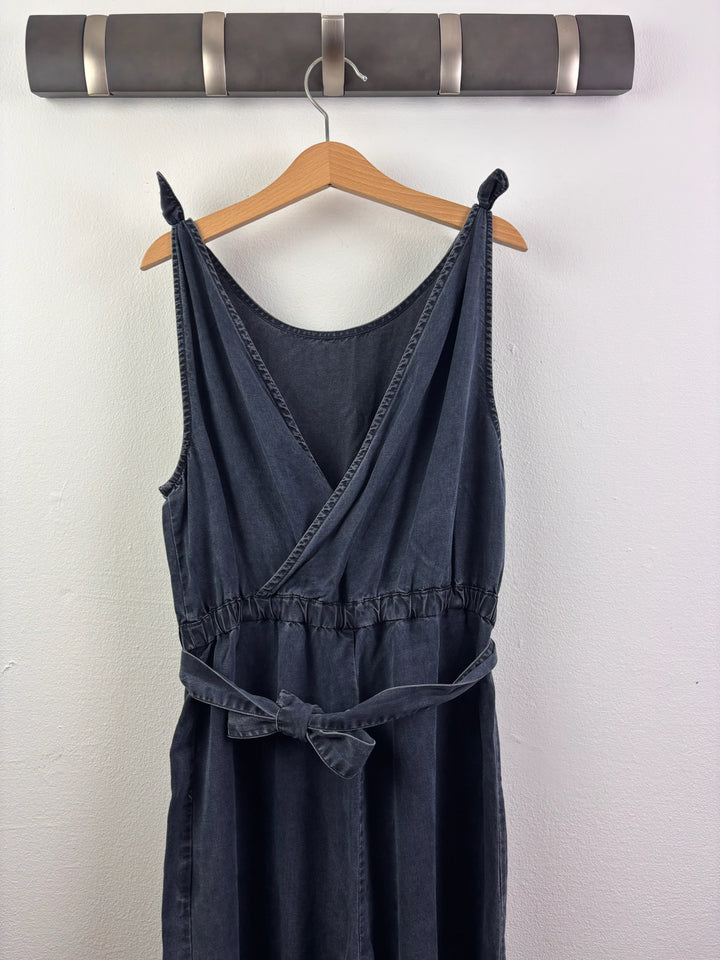 Next Navy Washed Denim Look Jumpsuit With Tie Shoulders 9 Years-Jump Suits-Second Snuggle Preloved