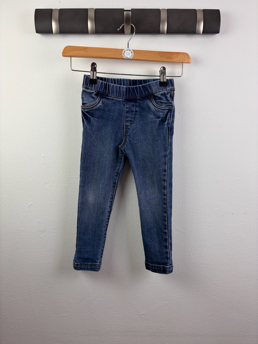 John Lewis Mid Blue Pull On Slim Jeans With Adjustable Waist 2 Years-Trousers-Second Snuggle Preloved