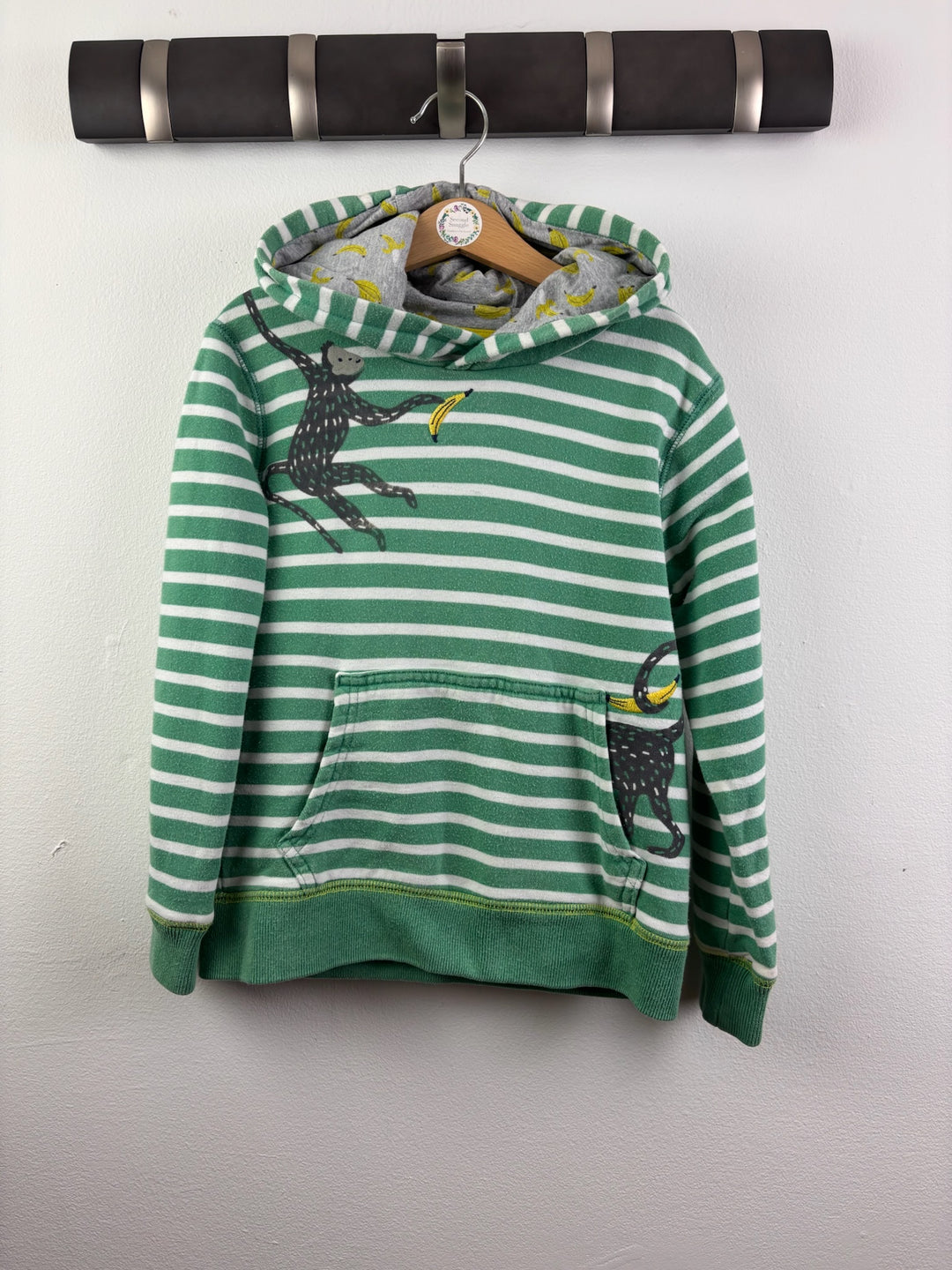 Boden Green Striped Hoodie With Monkeys And Bananas 5-6 Years-Hoodies-Second Snuggle Preloved