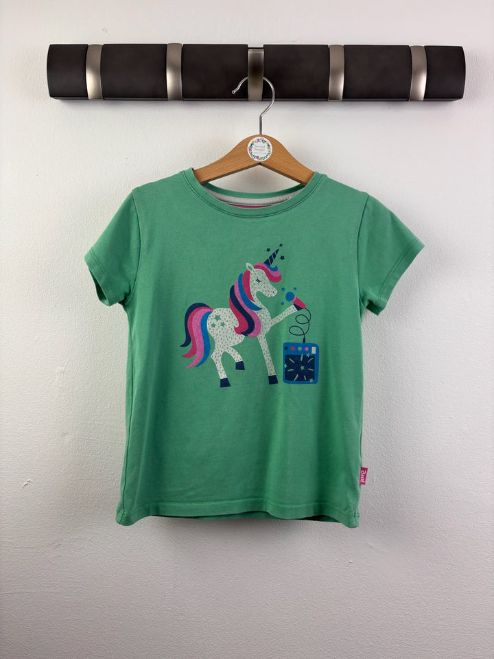 Kite Green T-Shirt With Unicorn Singing Into Microphone 5 Years-Tops-Second Snuggle Preloved