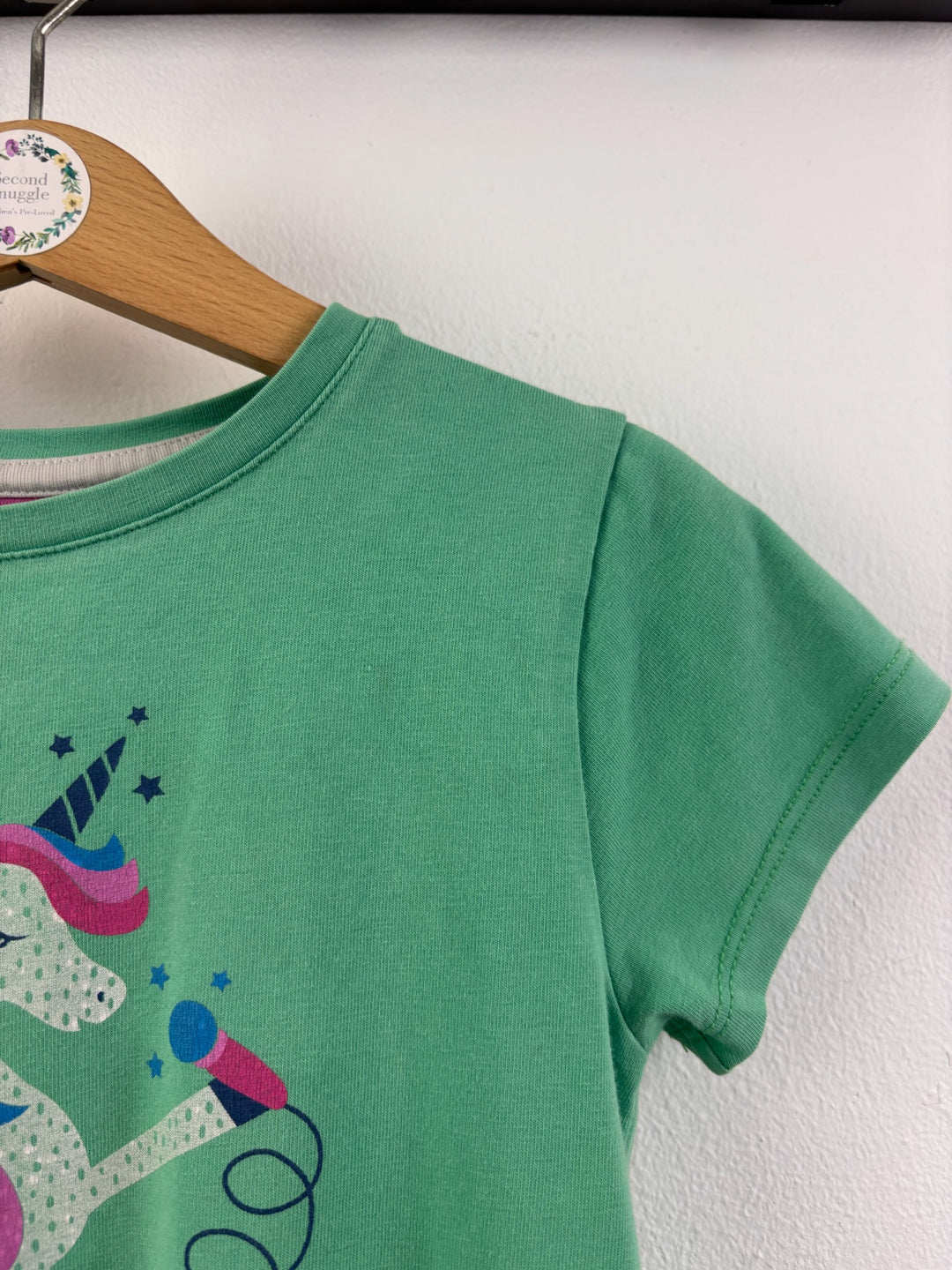 Kite Green T-Shirt With Unicorn Singing Into Microphone 5 Years-Tops-Second Snuggle Preloved