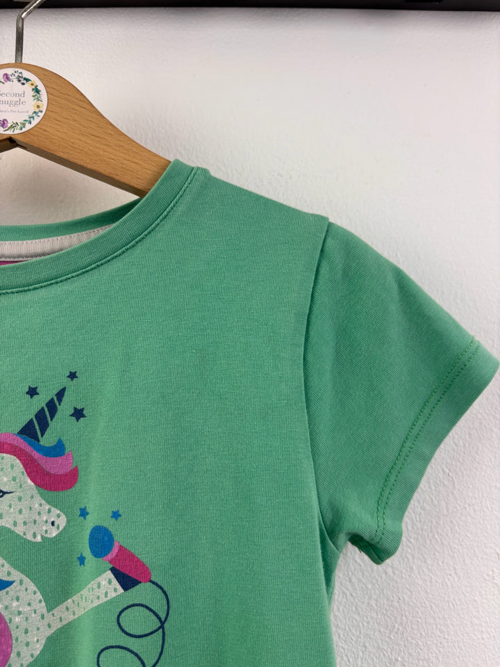 Kite Green T-Shirt With Unicorn Singing Into Microphone 5 Years-Tops-Second Snuggle Preloved