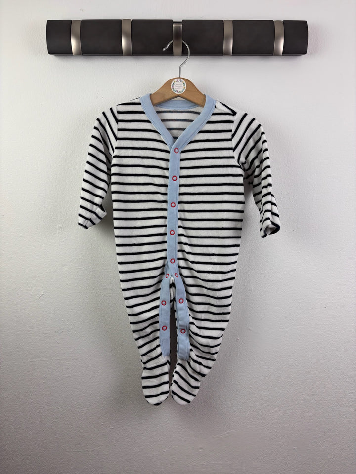 M&amp;S White and Navy Striped Sleepsuit with Blue Trim 3-6 Months-Sleepsuits-Second Snuggle Preloved