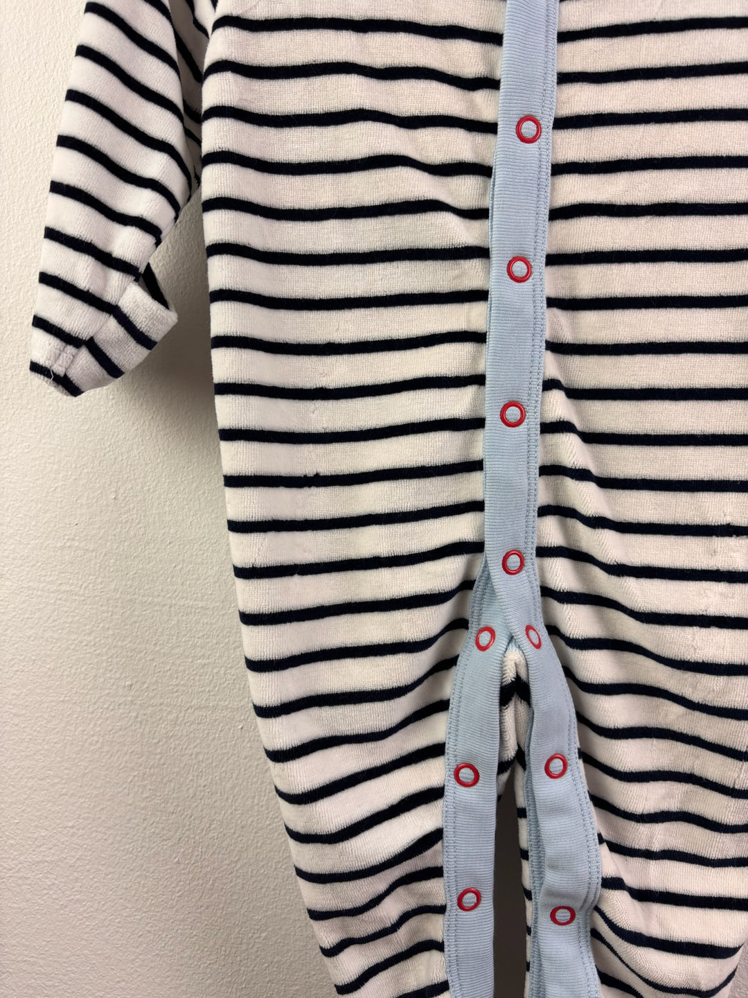 M&amp;S White and Navy Striped Sleepsuit with Blue Trim 3-6 Months-Sleepsuits-Second Snuggle Preloved