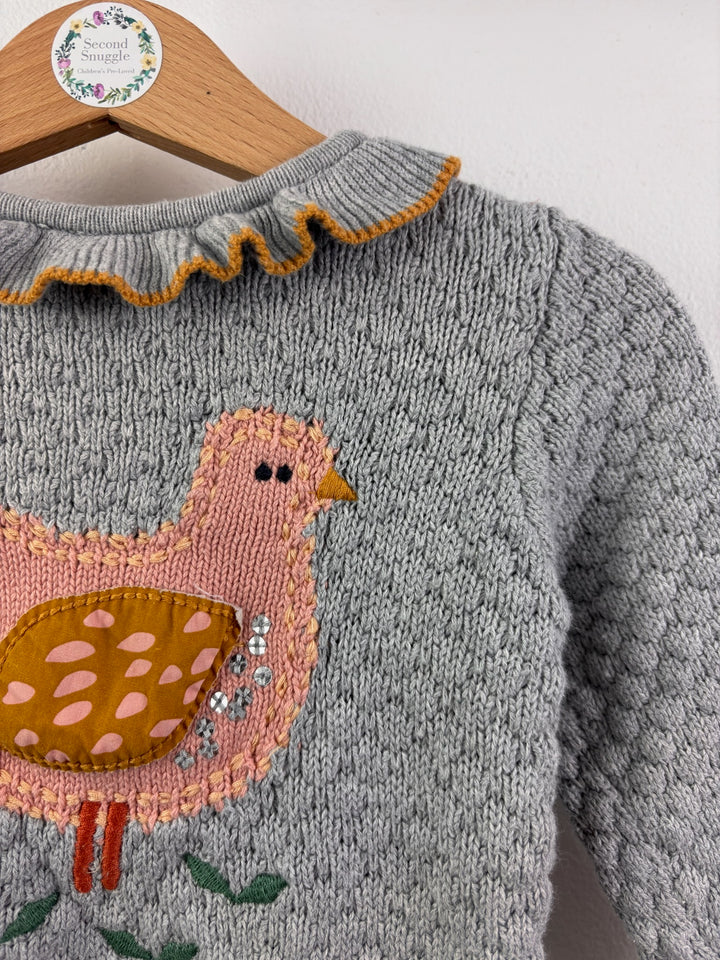 M&amp;S Grey Knitted Jumper with Bird Appliqué 6-9 Months-Jumpers-Second Snuggle Preloved