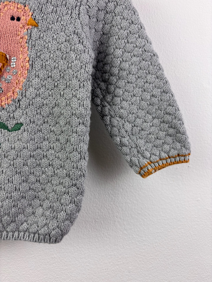 M&amp;S Grey Knitted Jumper with Bird Appliqué 6-9 Months-Jumpers-Second Snuggle Preloved