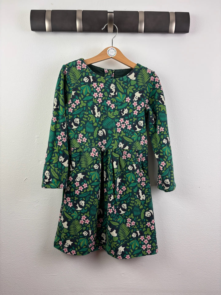 Frugi Green Dress with Panda and Floral Print 5-6 Years-Dresses-Second Snuggle Preloved