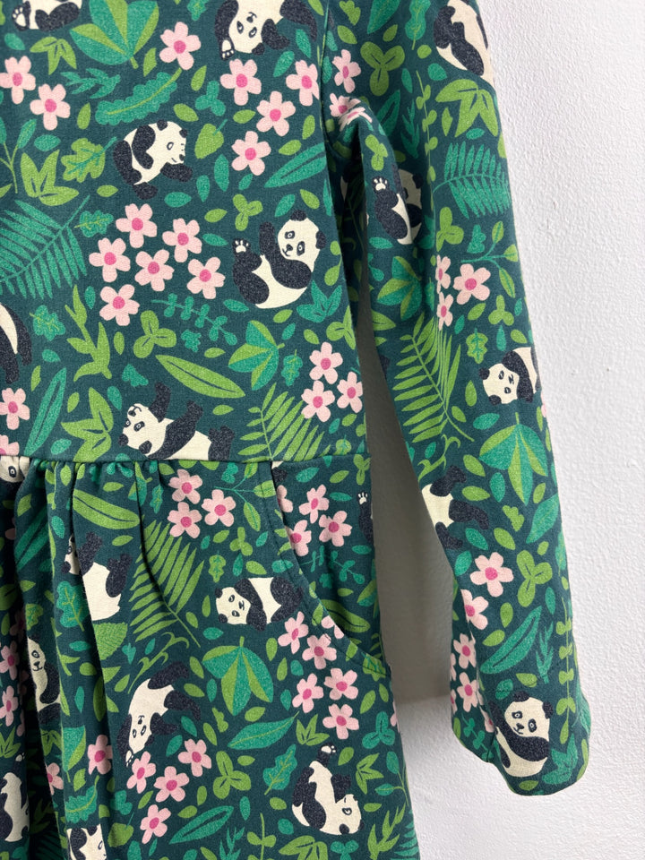 Frugi Green Dress with Panda and Floral Print 5-6 Years-Dresses-Second Snuggle Preloved