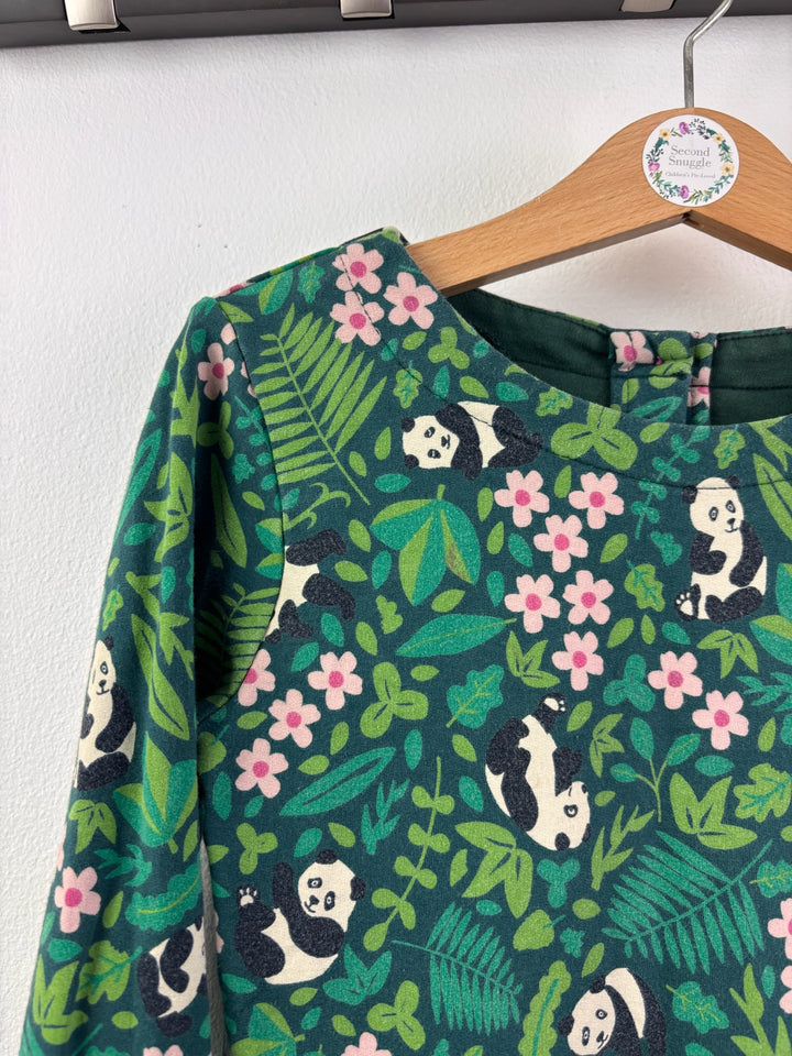 Frugi Green Dress with Panda and Floral Print 5-6 Years-Dresses-Second Snuggle Preloved
