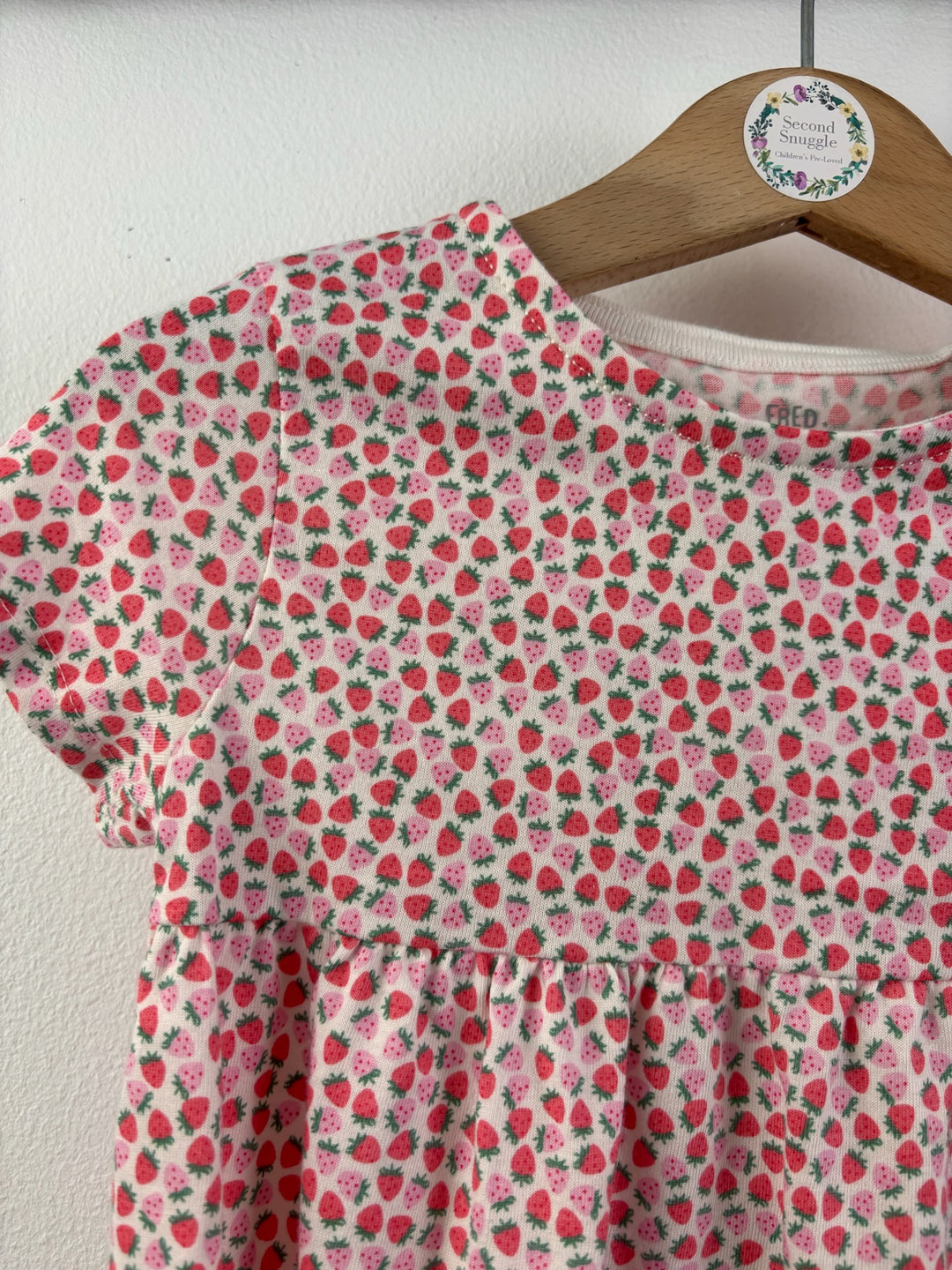 Fred &amp; Flo Cream Dress with Strawberry Print 18-24 Months-Dresses-Second Snuggle Preloved