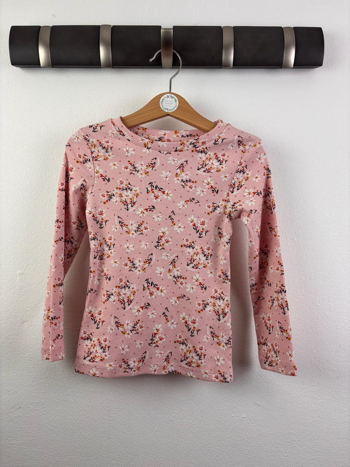 Next Pink Ribbed Long-Sleeved Top with Floral Print 3-4 Years-Tops-Second Snuggle Preloved