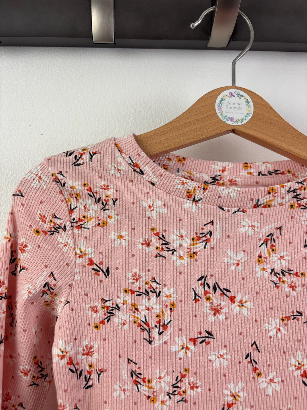 Next Pink Ribbed Long-Sleeved Top with Floral Print 3-4 Years-Tops-Second Snuggle Preloved