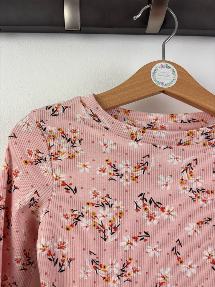 Next Pink Ribbed Long-Sleeved Top with Floral Print 3-4 Years-Tops-Second Snuggle Preloved