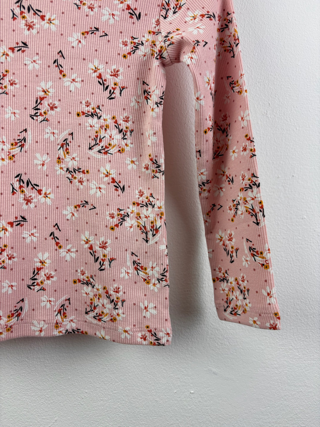 Next Pink Ribbed Long-Sleeved Top with Floral Print 3-4 Years-Tops-Second Snuggle Preloved