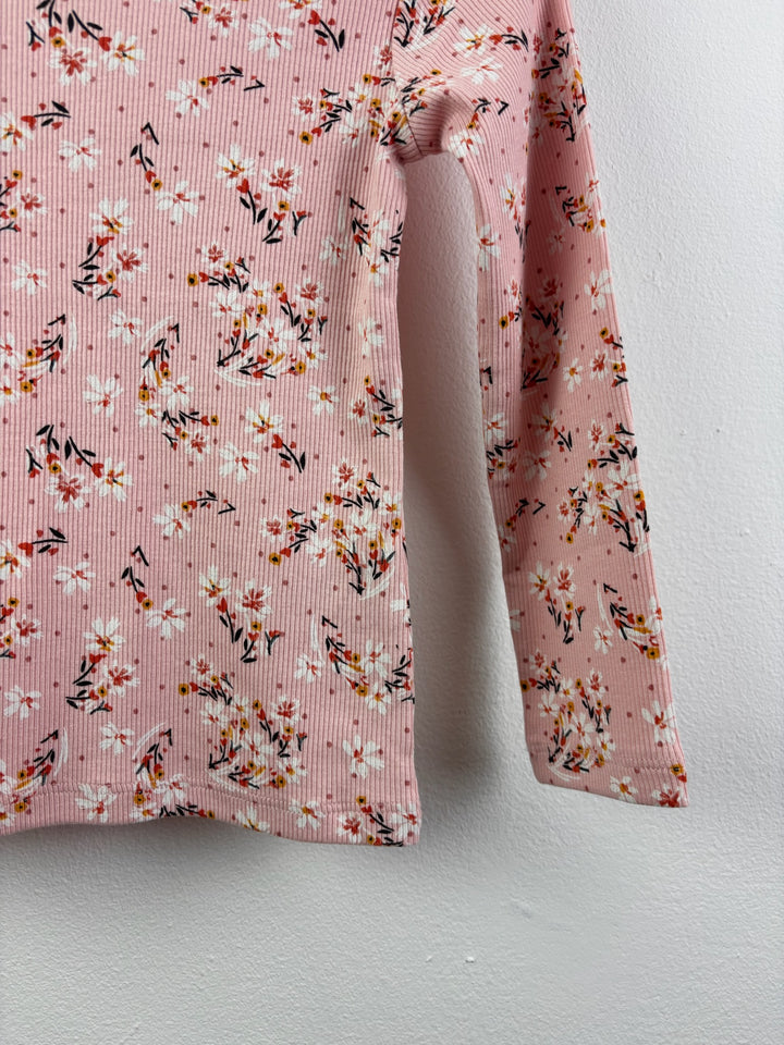 Next Pink Ribbed Long-Sleeved Top with Floral Print 3-4 Years-Tops-Second Snuggle Preloved