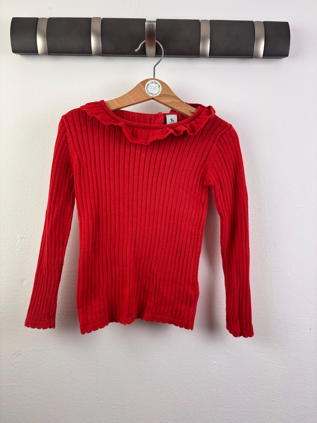 Tu Red Ribbed Jumper with Frill Neckline 3-4 Years-Tops-Second Snuggle Preloved