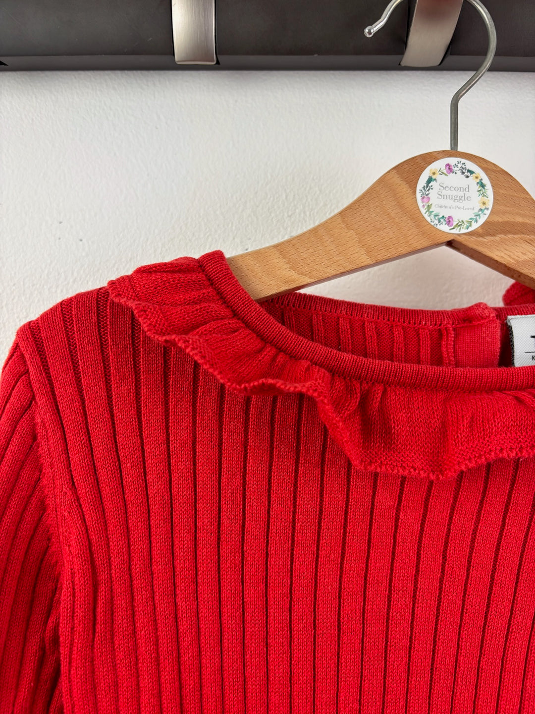 Tu Red Ribbed Jumper with Frill Neckline 3-4 Years-Tops-Second Snuggle Preloved