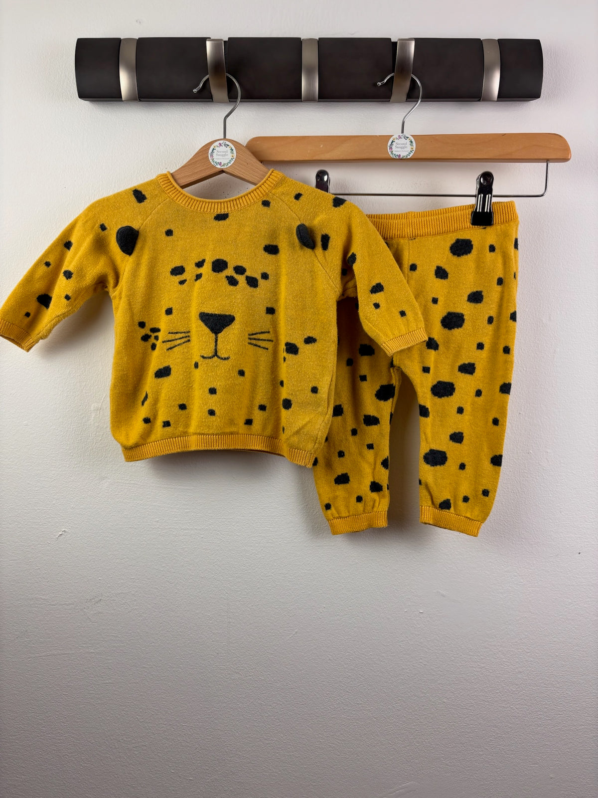 Next Mustard Knitted Jumper and Leggings Set with Leopard Design 3-6 Months-Sets-Second Snuggle Preloved