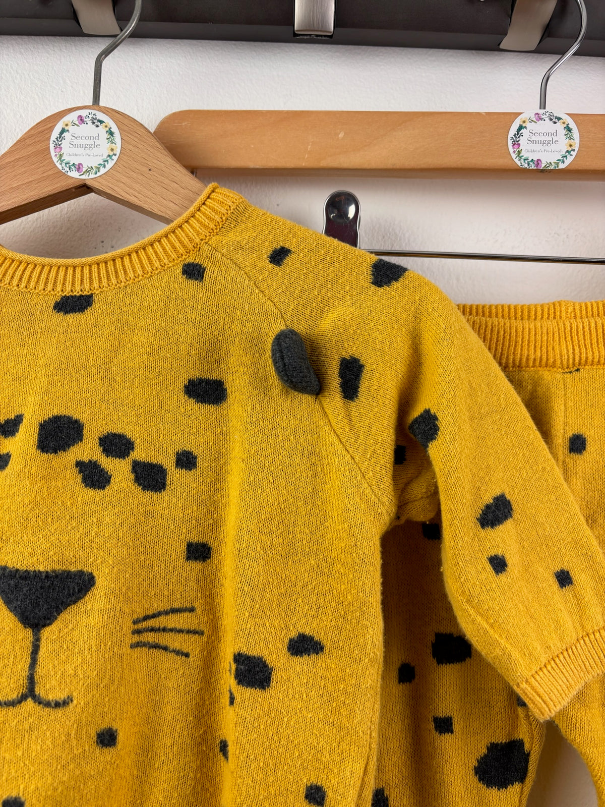Next Mustard Knitted Jumper and Leggings Set with Leopard Design 3-6 Months-Sets-Second Snuggle Preloved