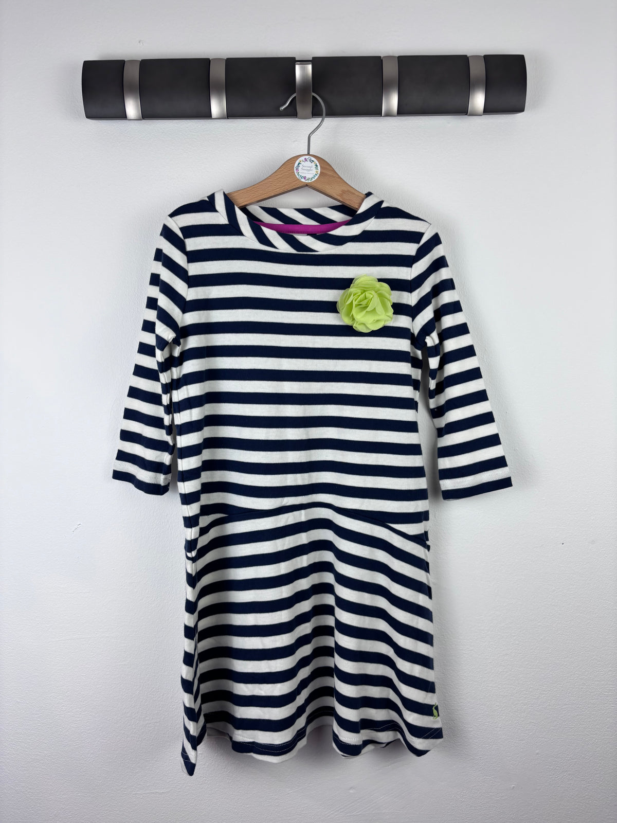 Joules Navy Stripe Dress with Flower Detail 5-6 Years-Dresses-Second Snuggle Preloved