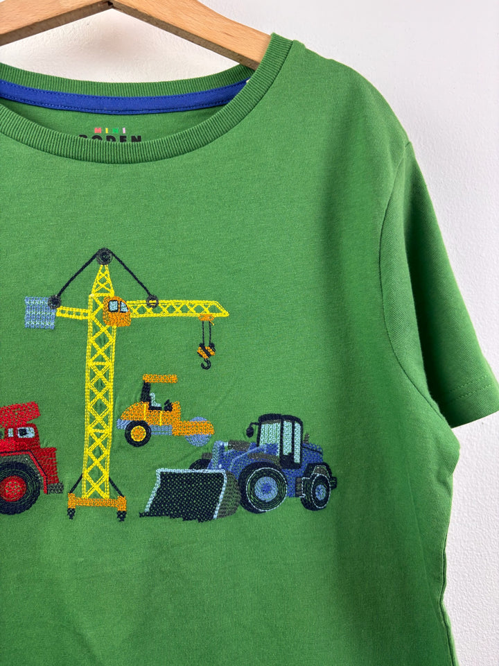 Boden Green T-Shirt with Embroidered Construction Vehicles 11-12 Years-Tops-Second Snuggle Preloved