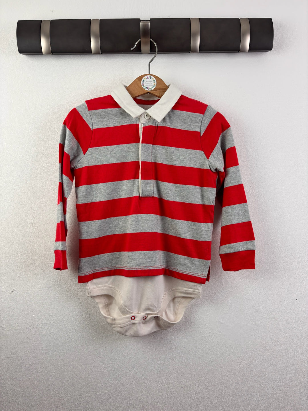 Boden Red and Grey Striped Rugby Bodysuit 18-24 Months-Tops-Second Snuggle Preloved