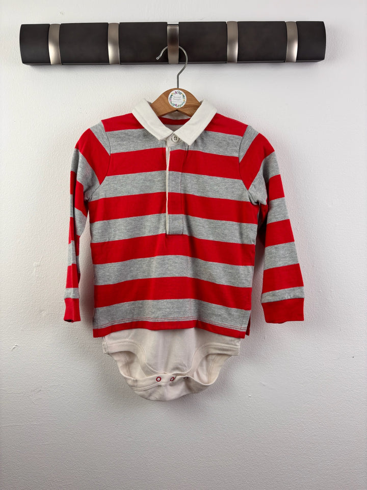 Boden Red and Grey Striped Rugby Bodysuit 18-24 Months-Tops-Second Snuggle Preloved