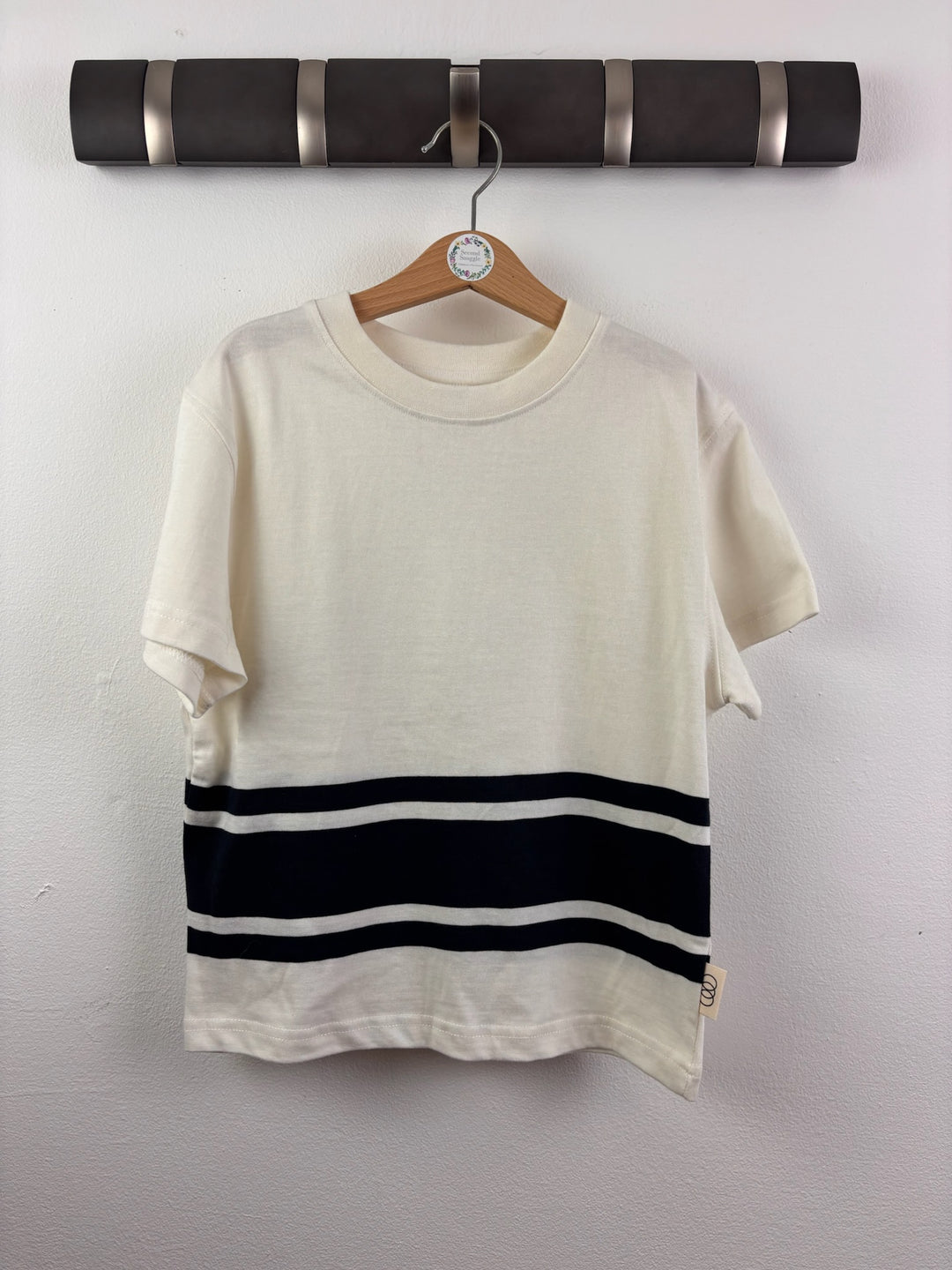 John Lewis Cream T-Shirt with Navy Stripe Detail 5 Years-Tops-Second Snuggle Preloved