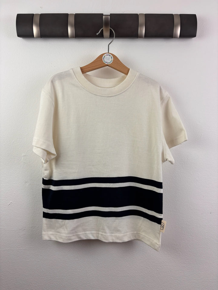 John Lewis Cream T-Shirt with Navy Stripe Detail 5 Years-Tops-Second Snuggle Preloved