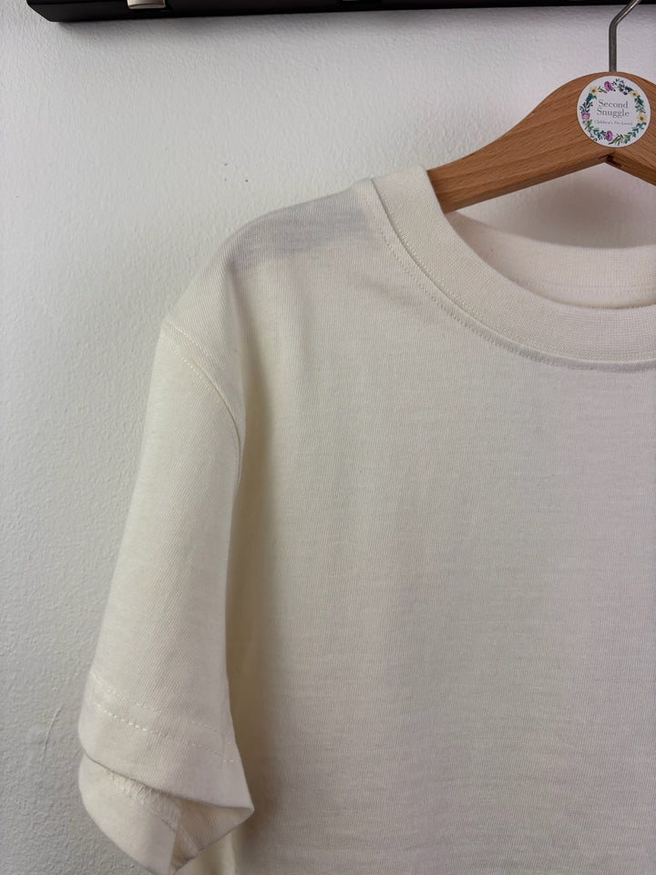 John Lewis Cream T-Shirt with Navy Stripe Detail 5 Years-Tops-Second Snuggle Preloved