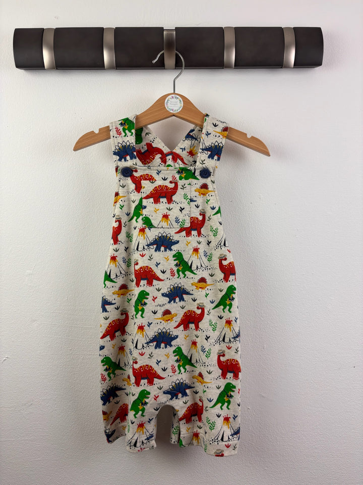 JoJo Maman Bébé Cream Summer Dungarees with Dinosaur Print 6-12 Months-Dungarees-Second Snuggle Preloved
