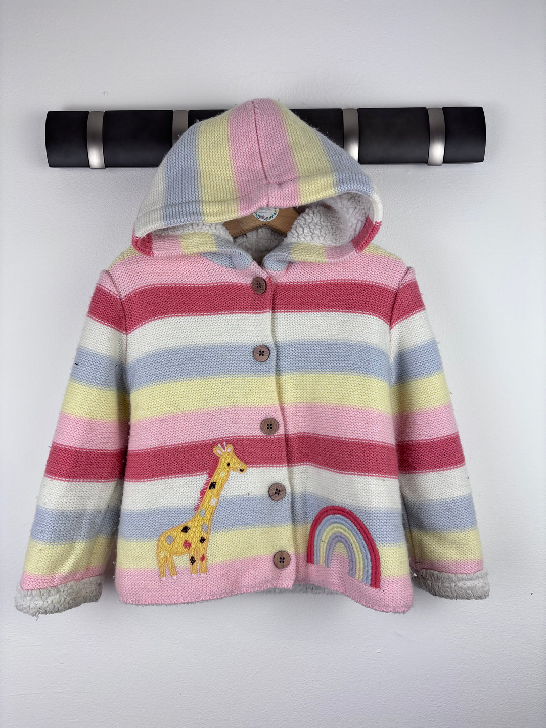 Nutmeg Pastel Stripe Giraffe Knit Hoodie 2-3 Years