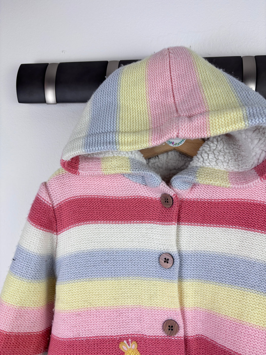 Nutmeg Pastel Stripe Giraffe Knit Hoodie 2-3 Years
