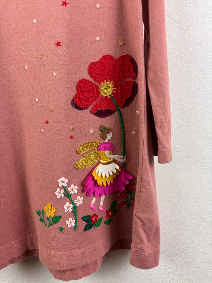 Boden Dusky Pink Dress with Fairy and Flower Appliqué 4-5 Years-Dresses-Second Snuggle Preloved