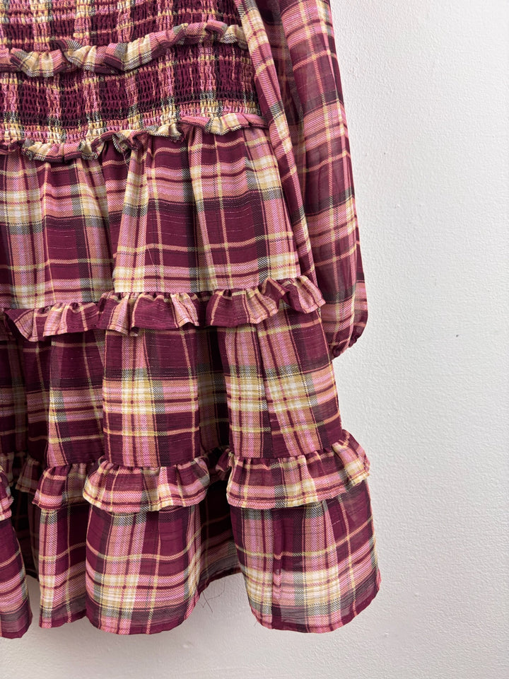 John Lewis Burgundy Checked Dress with Ruffles 4-5 Years-Dresses-Second Snuggle Preloved