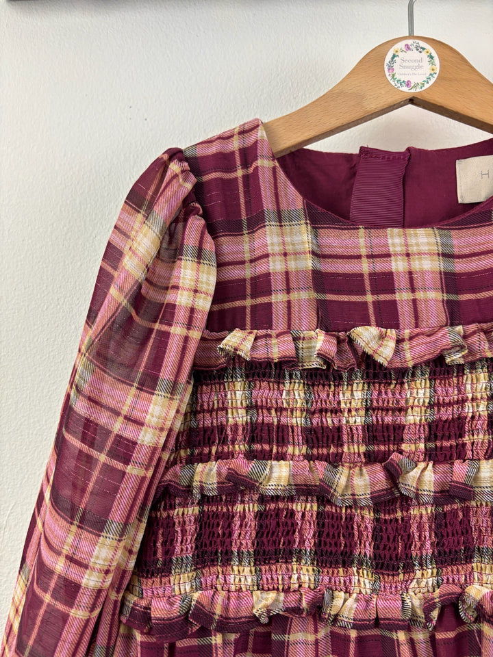 John Lewis Burgundy Checked Dress with Ruffles 4-5 Years-Dresses-Second Snuggle Preloved