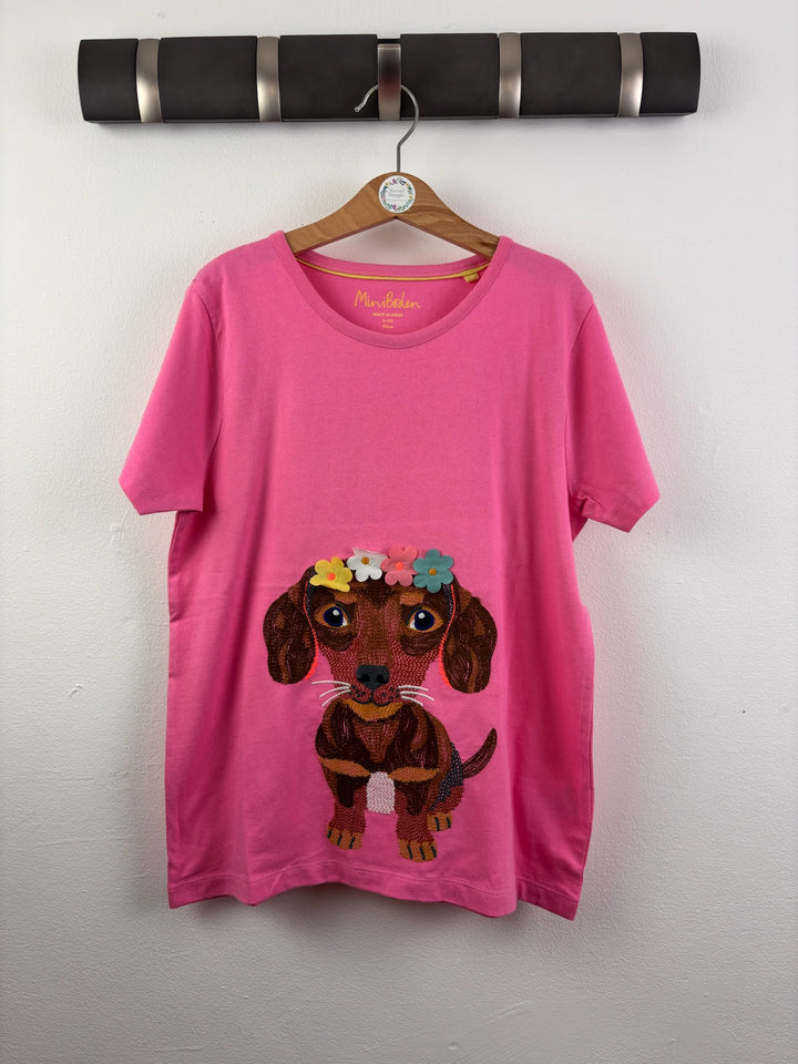 Boden Bright Pink T-Shirt with Dog and Flower Crown 11-12 Years-Tops-Second Snuggle Preloved