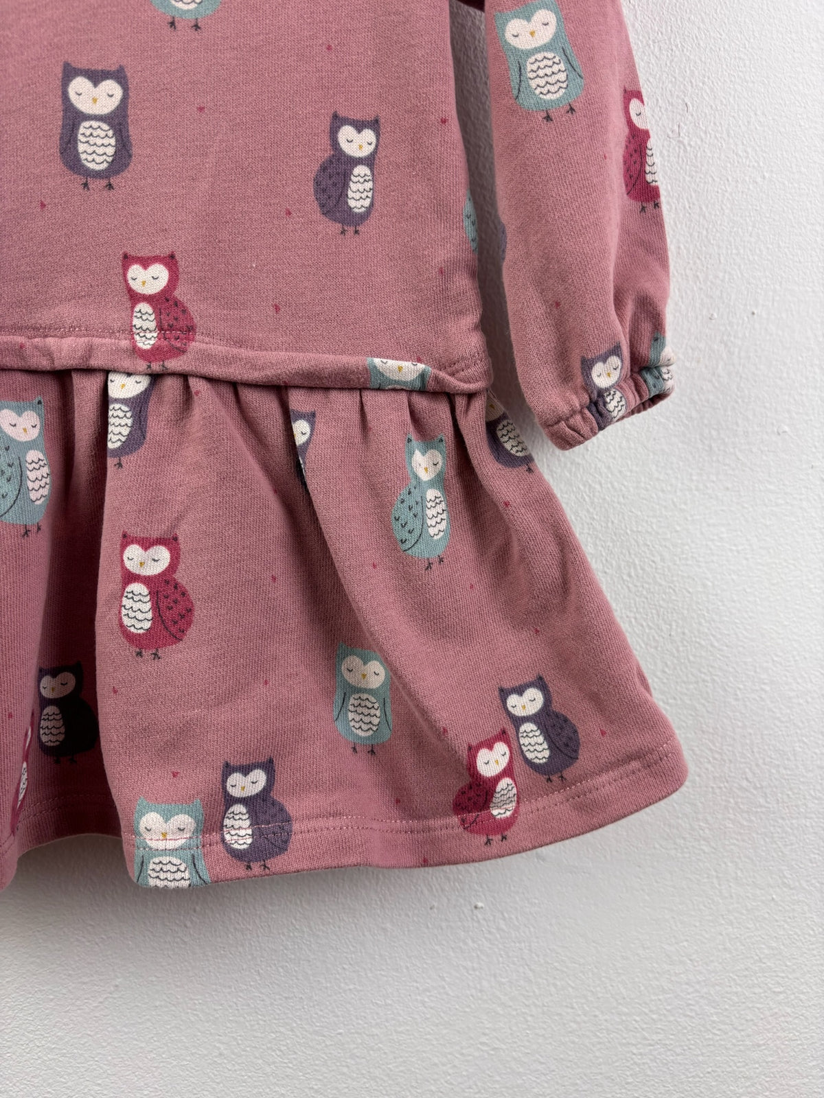 John Lewis Dusky Pink Dress with Owl Print 12-18 Months-Dresses-Second Snuggle Preloved