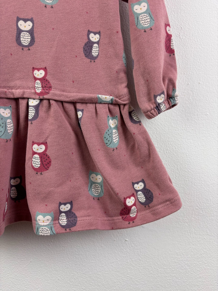 John Lewis Dusky Pink Dress with Owl Print 12-18 Months-Dresses-Second Snuggle Preloved